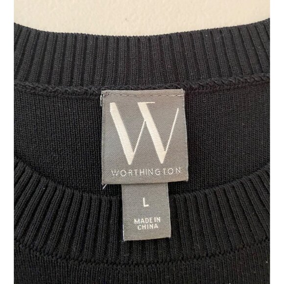 Worthington Womens Embroidered Black Sweater Bishop Sleeve Large - Picture 4 of 10